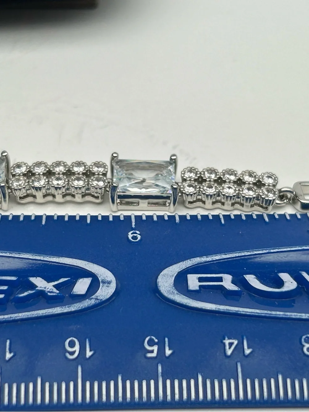 Pale Blue Square Crystal Silver Tone Bracelet 7in
